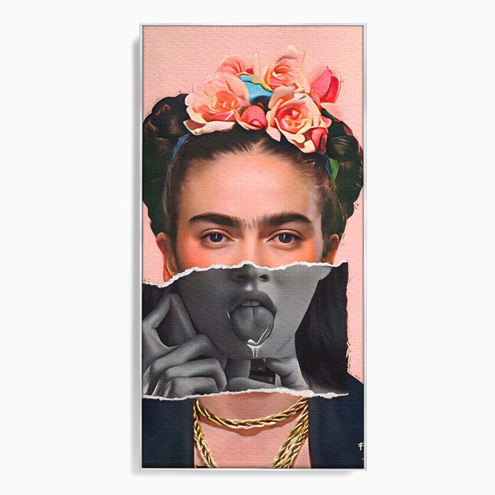 Tablou canvas cu tablou canvas cu portret collage, in rama de aluminiu argintiu